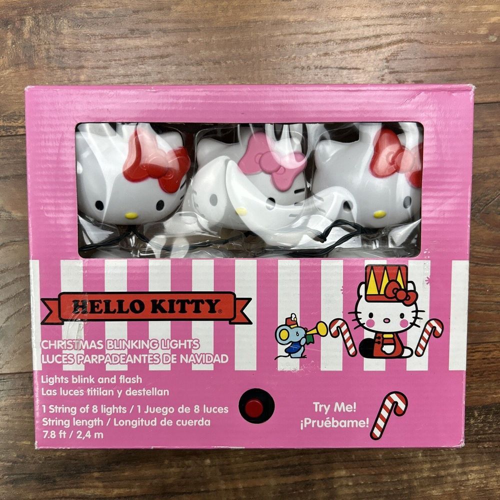 New Gemmy Retro Hello Kitty Christmas Blinking Lights Plastic Blowmold Like